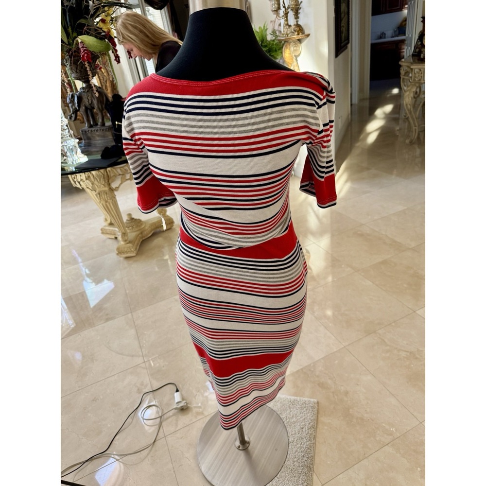 No Comment Dress Womens Red White &‎ Blue Striped Short Sleeve July 4th Sz. L - Picture 4 of 10